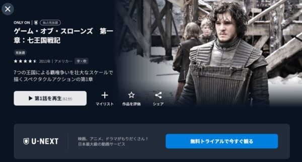 ゲームオブスローンズ視聴画面